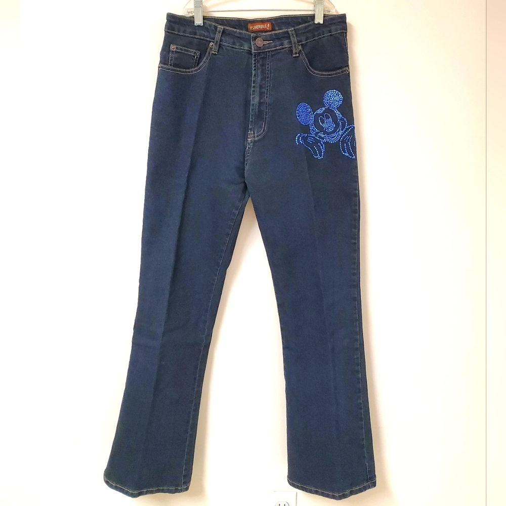 Mickey Mouse Bedazzled Blue Straight Jeans